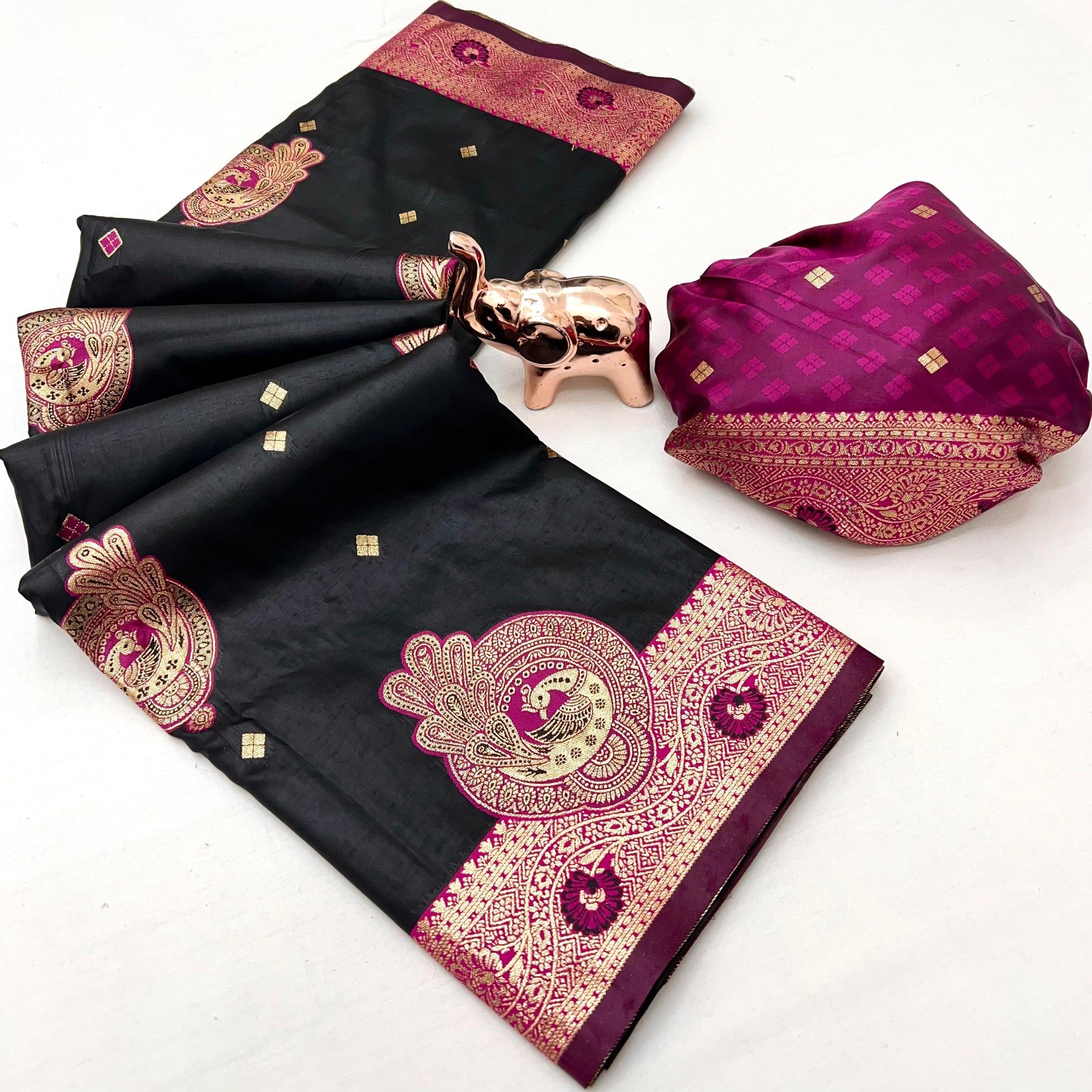 Black Luxury Banarasi Silk Saree with Authentic Zari Weaving for Festive Occasions - Image 2