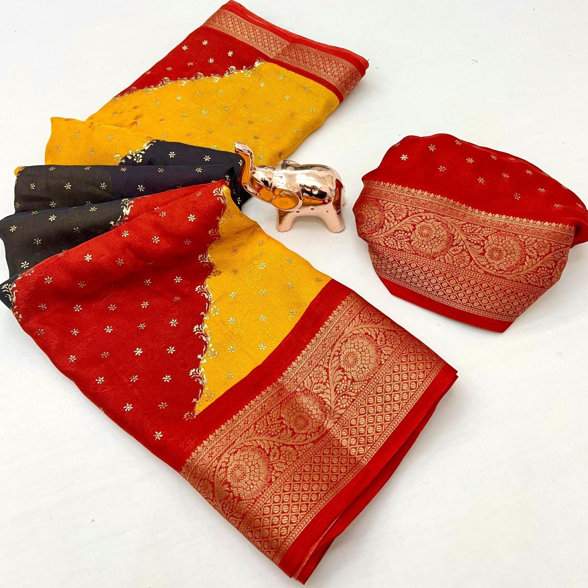 Striped Multicolor Georgette Saree with Zari Woven Border - Image 2