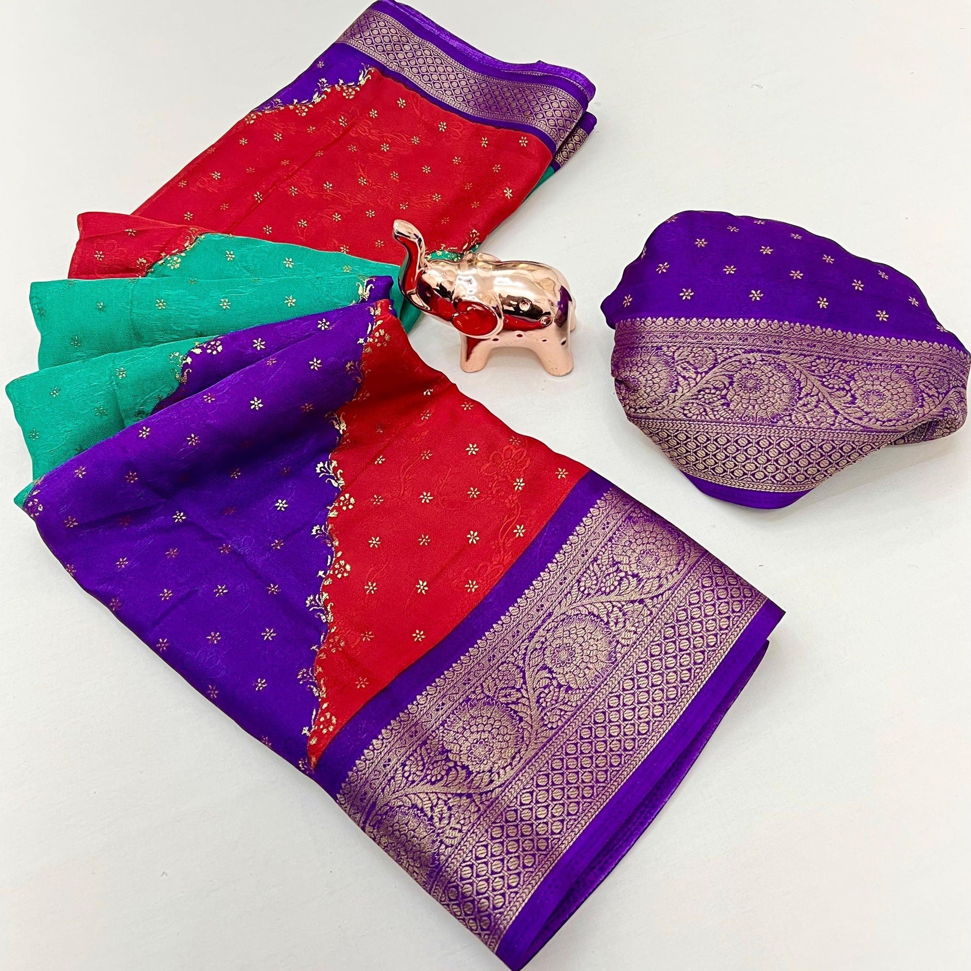 Multicolor Striped Georgette Saree Enhanced with Zari Weaving - Image 2