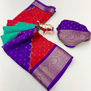 Multicolor Striped Georgette Saree Enhanced with Zari Weaving - Image 2