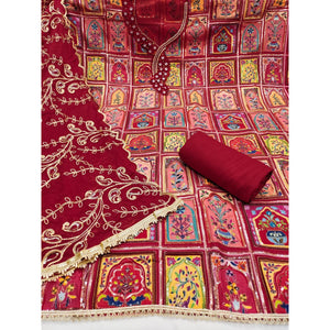 Elegant Maroon Floral Embroidered Viscose Dress Material Adorned With Sequins & Moti Handwork - Image 2