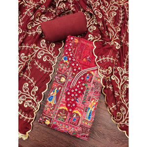 Elegant Maroon Floral Embroidered Viscose Dress Material Adorned With Sequins & Moti Handwork - Image 1
