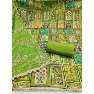 Elegant Green Floral Embroidered Viscose Dress Material Adorned With Sequins & Moti Handwork - Image 2