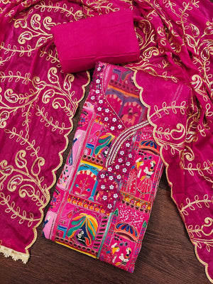Refreshing Pink Floral Embroidered Viscose Dress Material Featuring Intricate Sequins & Moti Work - Image 2