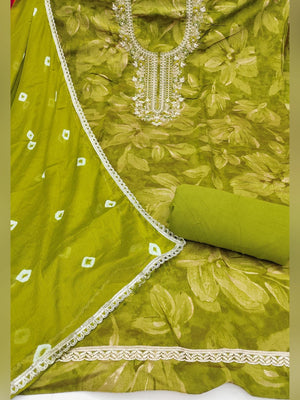 Classic Green Floral Sequins Cording Embroidered Cotton Silk Dress Material With Graceful Handwork - Image 2
