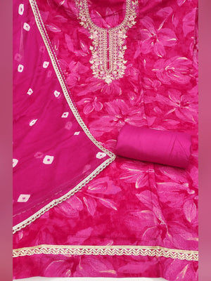 Classic Pink Floral Sequins Cording Embroidered Cotton Silk Dress Material With Graceful Handwork - Image 2
