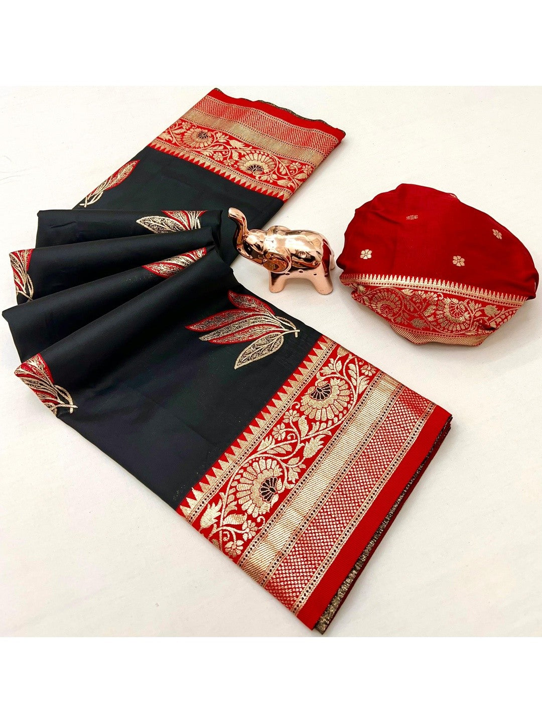 Black Authentic Banarasi Silk Saree with Fine Floral Zari Work for Festive Wear - Image 2