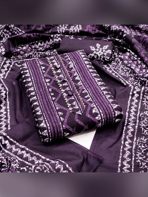 Purple Batik Printed Pure Cotton Unstitched Dress Material for Comfortable Daily Wear - Image 1