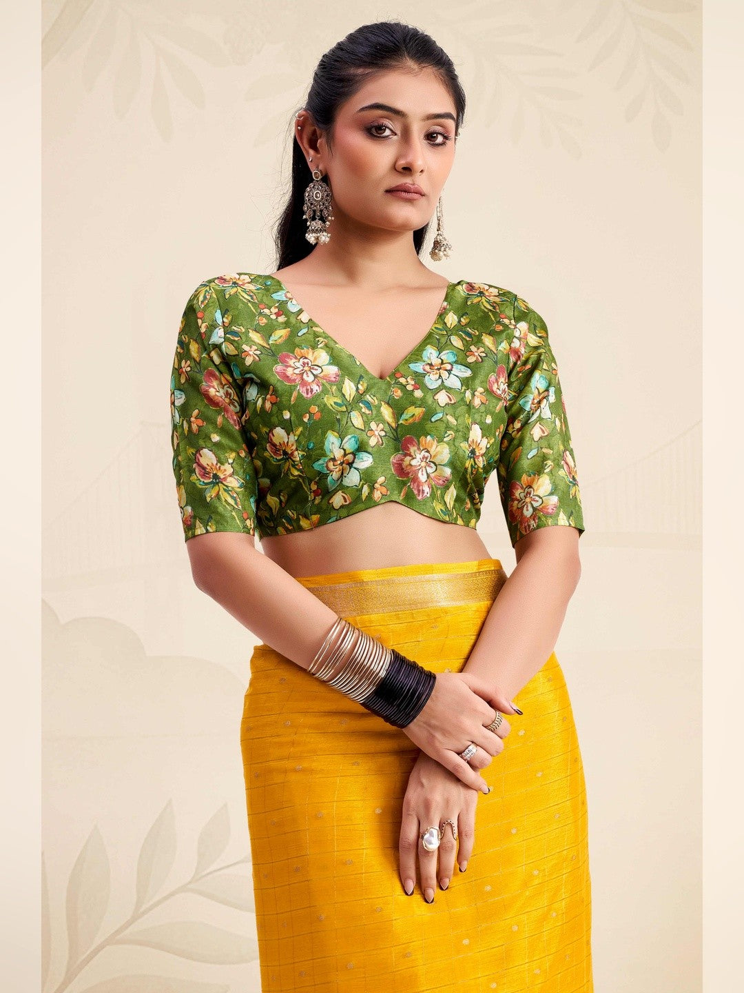 Refreshing Yellow Floral Weaving Chinon Jacquard Saree With Artful Tassel Pallu Accent - Image 5