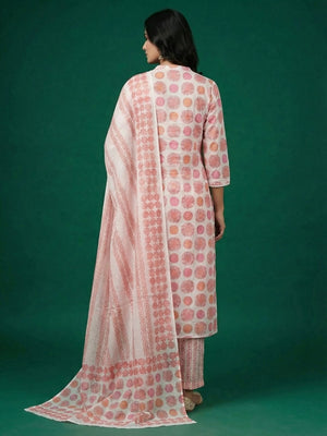 Pink Floral Print Pure Cotton Salwar Suit Set with Straight Fit Design - Image 3