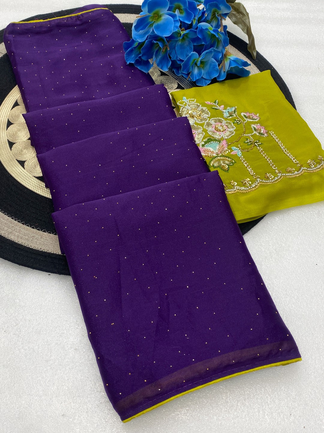 Graceful Purple Georgette Saree Accented With Shimmering Swarovski Work & Artful Tassel Pallu - Image 2