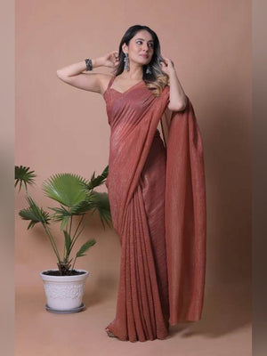 Elegant Brown Solid Chiffon Saree with Lightweight Drape - Image 2