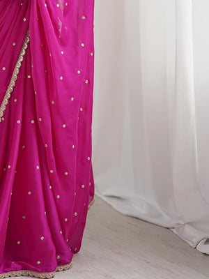 Royal Pink Georgette Silk Party Wear Saree with Elegant Sequins Embellishment - Image 2