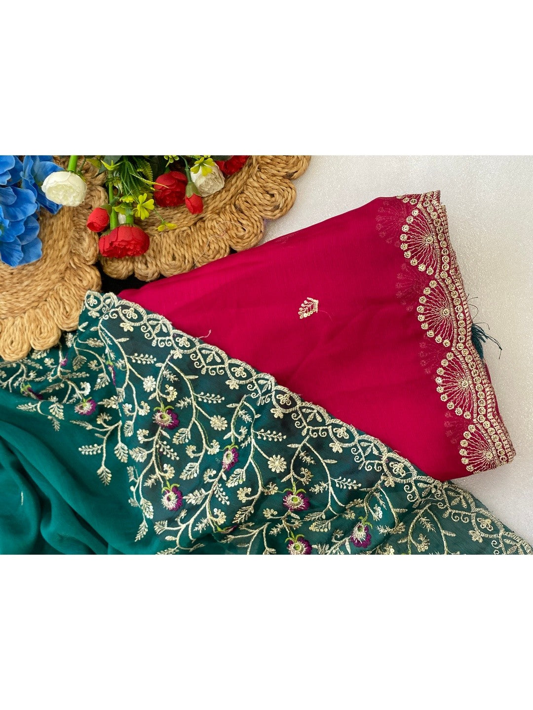 Premium Pink Georgette Saree With Rich Sequins Embroidery & Designer Tassel Pallu - Image 4