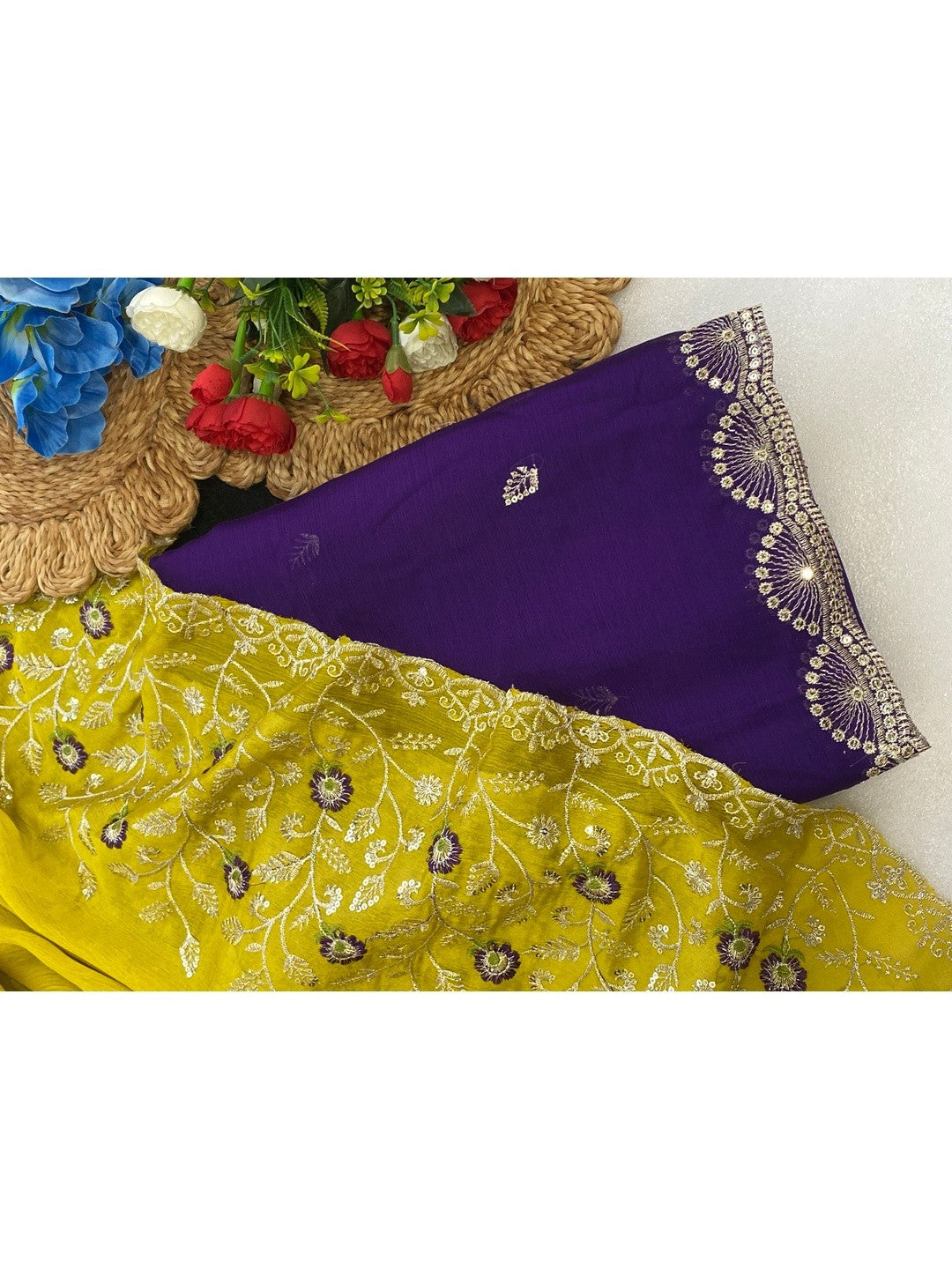 Premium Purple Georgette Saree With Rich Sequins Embroidery & Designer Tassel Pallu - Image 3