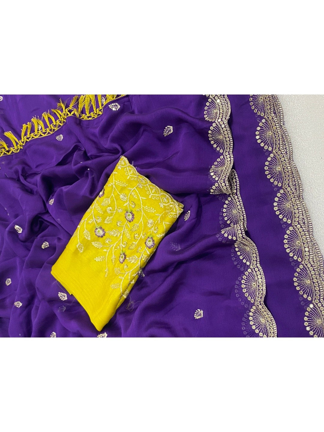 Premium Purple Georgette Saree With Rich Sequins Embroidery & Designer Tassel Pallu - Image 4