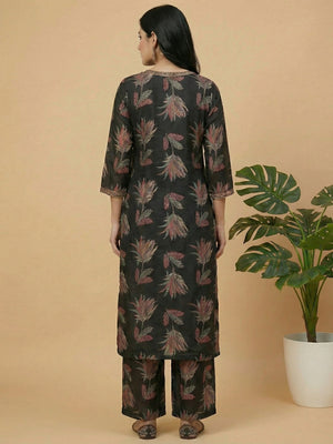 Black Floral Printed Mul Chanderi Straight Fit Salwar Suit for Modern Ethnic Look - Image 2