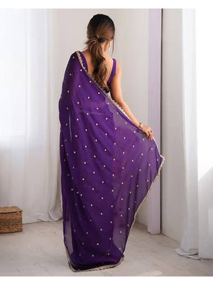 Royal Purple Georgette Silk Party Wear Saree with Elegant Sequins Embellishment - Image 2