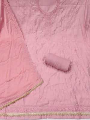 Premium Peach Cotton Silk Dress Material Enhanced With Delicate Thread Embroidery & Handwork - Image 2