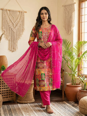 Graceful Pink Floral Weaving Viscose Banarasi Dress Material Adorned With Moti & Sequins Work - Image 1