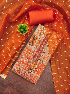 Luxurious Orange Weaving Viscose Banarasi Dress Material Highlighted With Beads & Moti Handwork - Image 2