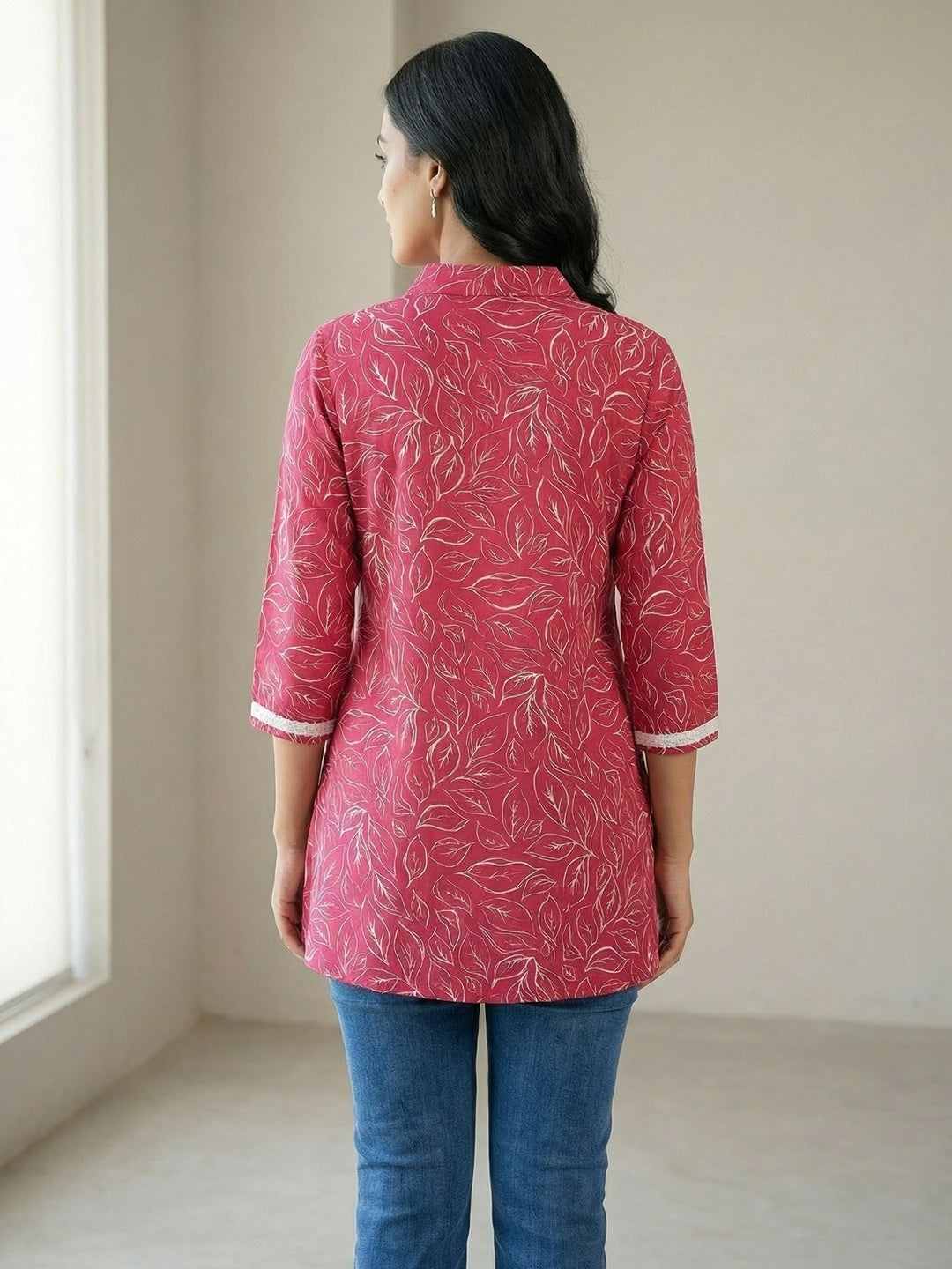 Pink Rayon Floral Printed Straight-Fit Casual Wear Top - Image 4