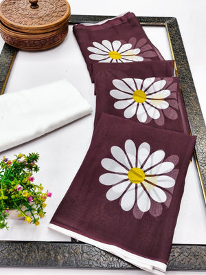 Wine Georgette Saree Featuring Delicate Floral Prints & Tassels Pallu - Image 2