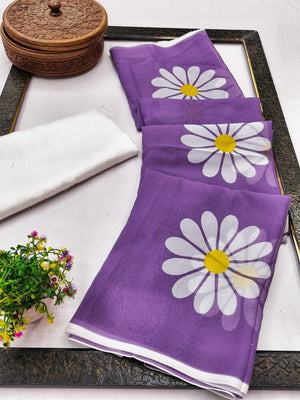 Purple Georgette Saree Featuring Delicate Floral Prints & Tassels Pallu - Image 2