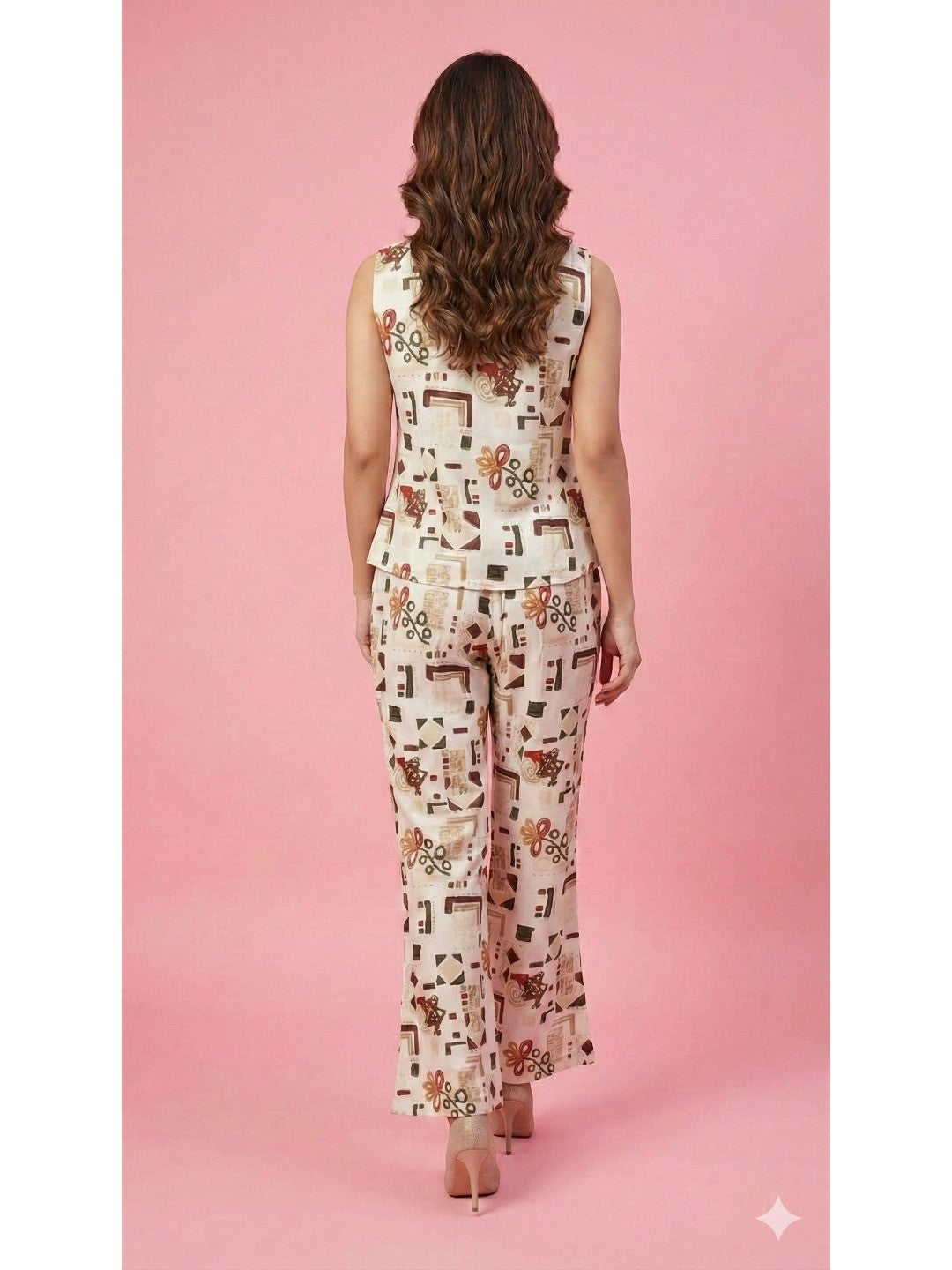 White Geometric Printed Rayon Co-Ord Set in Soft Rayon for Effortless Style - Image 3