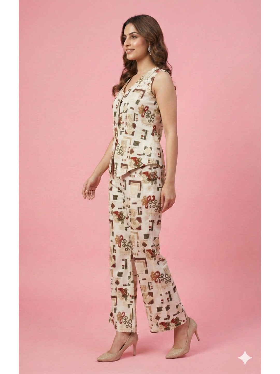 White Geometric Printed Rayon Co-Ord Set in Soft Rayon for Effortless Style - Image 4
