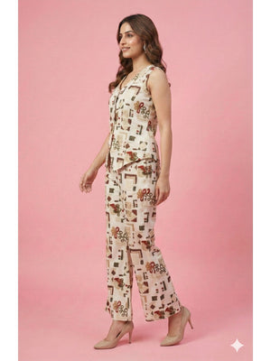 White Geometric Printed Rayon Co-Ord Set in Soft Rayon for Effortless Style - Image 2