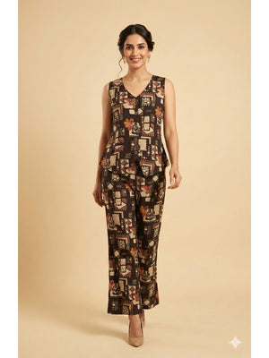 Black Geometric Printed Rayon Co-Ord Set in Soft Rayon for Effortless Style - Image 1