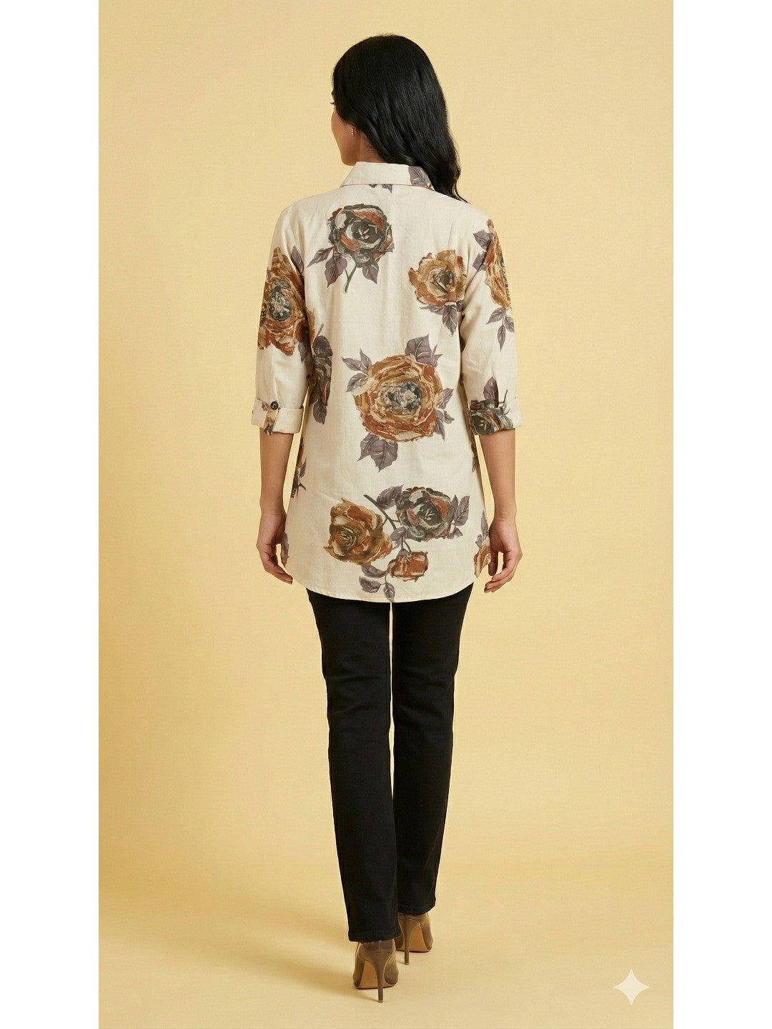 Cream Floral Printed Soft Rayon Straight-Cut Summer Top - Image 3