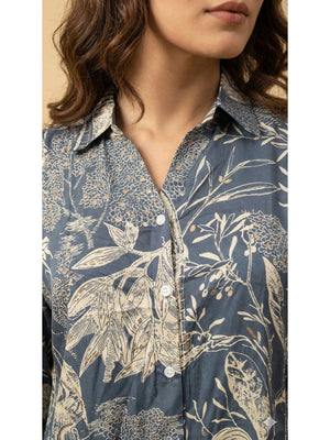 Blue Floral Print Soft Muslin Straight Silhouette Casual Top - Image 2