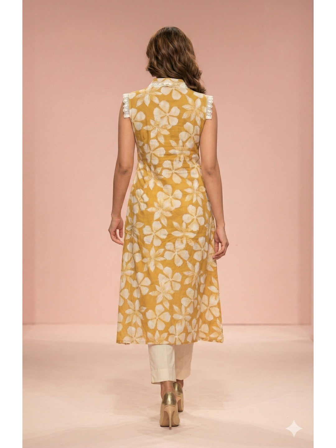 Mustard Floral Print Rayon A-Line Kurti with Elegant Design for Casual Outings - Image 3