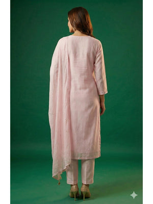 Baby Pink Floral Embroidered Straight Cut Salwar Suit with Smooth Viscose Blend Finish - Image 2