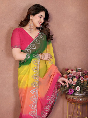 Multicolor Georgette Party Wear Saree with Designer Embroidered Border - Image 2