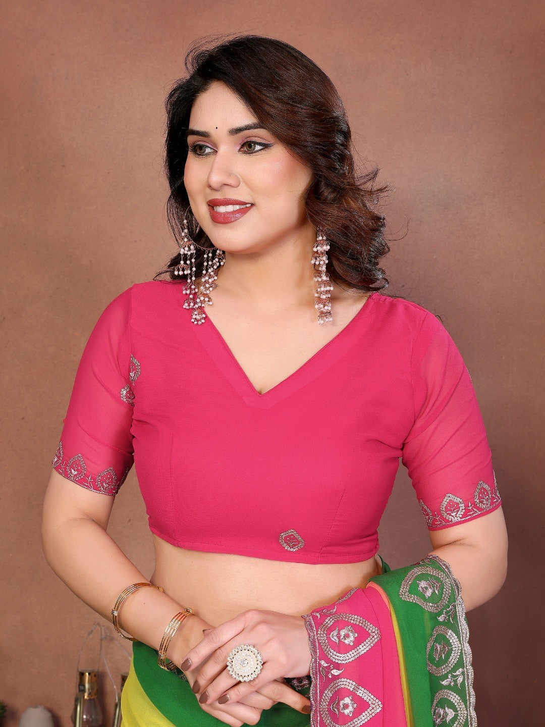 Multicolor Georgette Party Wear Saree with Designer Embroidered Border - Image 3