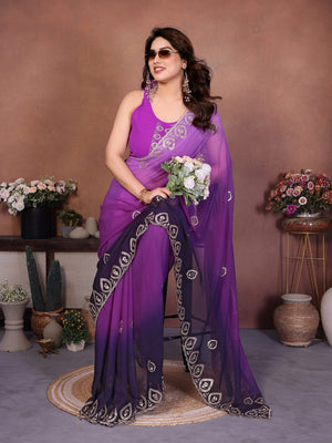 Purple Georgette Party Wear Saree with Designer Embroidered Border - Image 2
