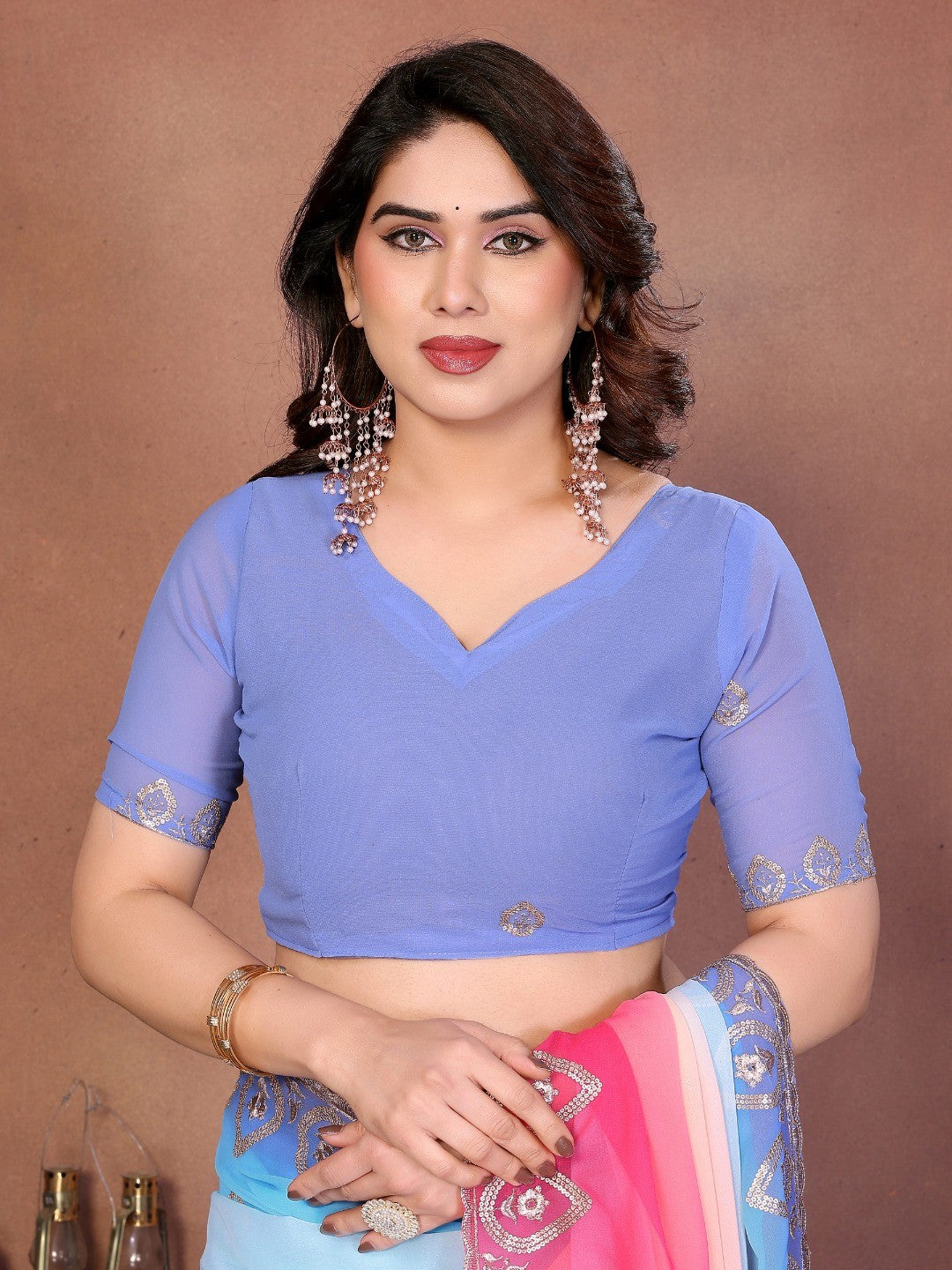 Multicolor Georgette Party Wear Saree with Designer Embroidered Border - Image 2