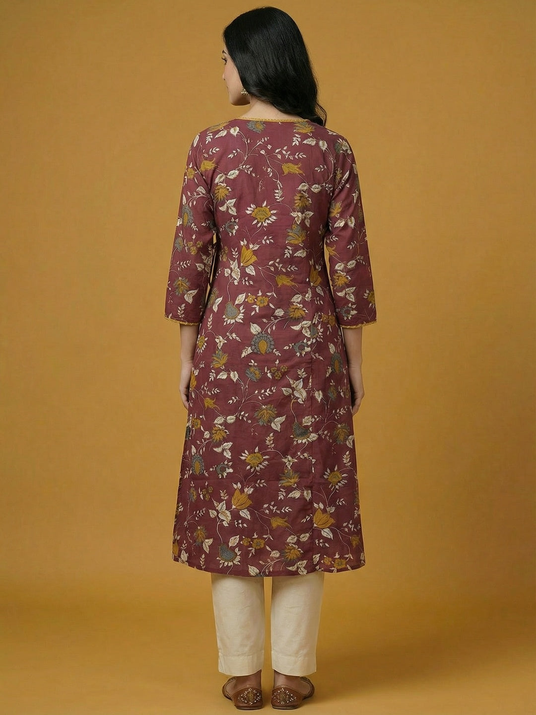 Maroon Floral Printed Pure Cotton Angrakha Style Kurti - Image 87