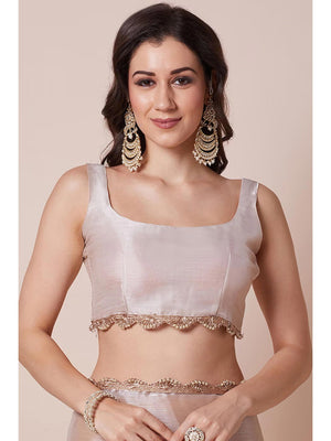 Elegant Cream Solid Art Silk Saree with Delicate Lace Border - Image 2