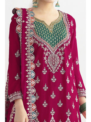 Pink Sequins & Thread Embroidered Chinon Semi-Stitched Dress Material - Image 2
