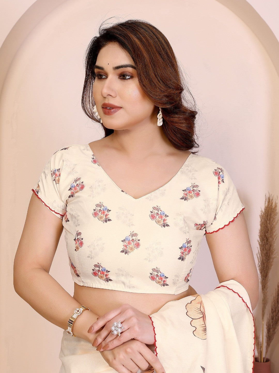 Sophisticated Cream Manipuri Cotton Silk Saree Enhanced With Vibrant Floral Digital Prints - Image 2