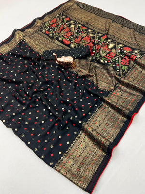 Luxurious Black Bandhani Foil Printed Viscose Saree for Traditional Functions and Parties - Image 2