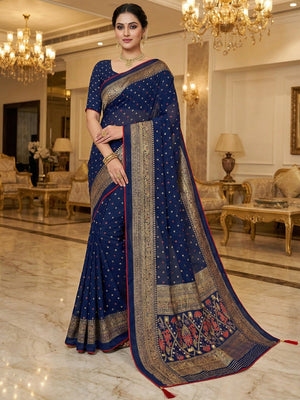 Luxurious Blue Bandhani Foil Printed Viscose Saree for Traditional Functions and Parties - Image 1
