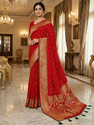 Luxurious Red Bandhani Foil Printed Viscose Saree for Traditional Functions and Parties - Image 1