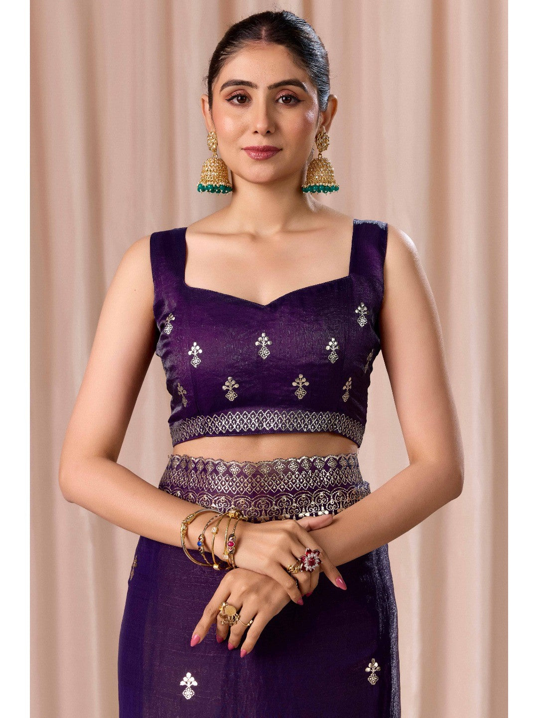 Elegant Purple Organza Chiffon Silk Saree with Embroidered Border - Image 7