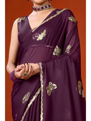 Elegant Purple Organza Chiffon Silk Saree with Delicate Embellishment - Image 2