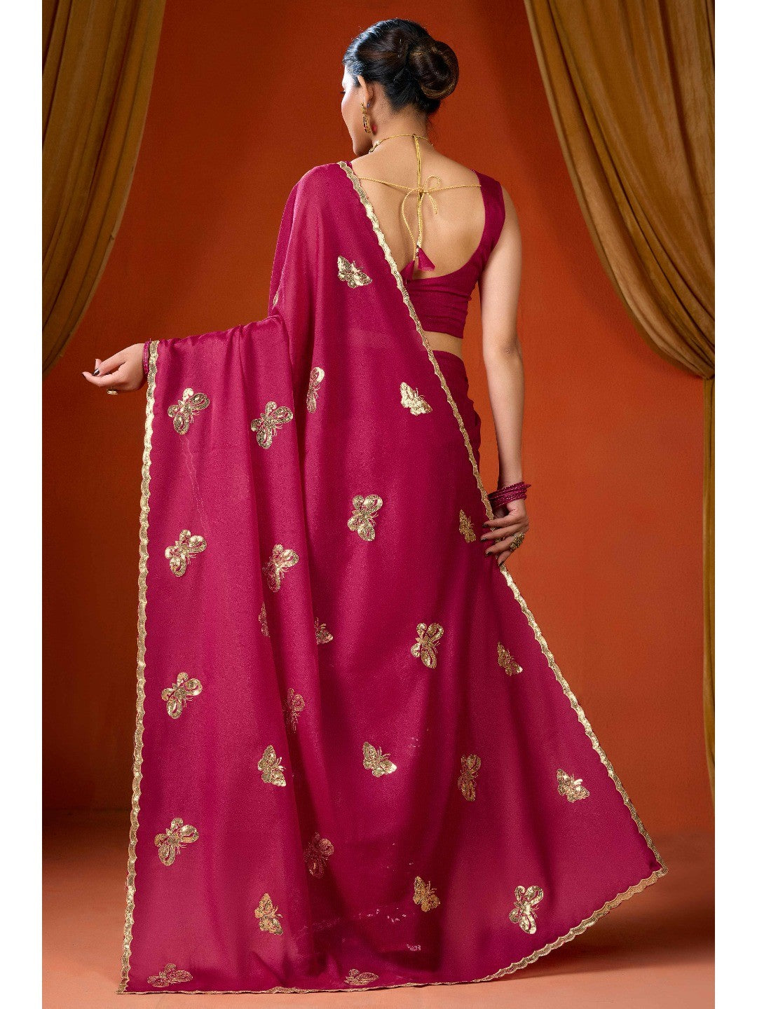 Elegant Magenta Organza Chiffon Silk Saree with Delicate Embellishment - Image 5
